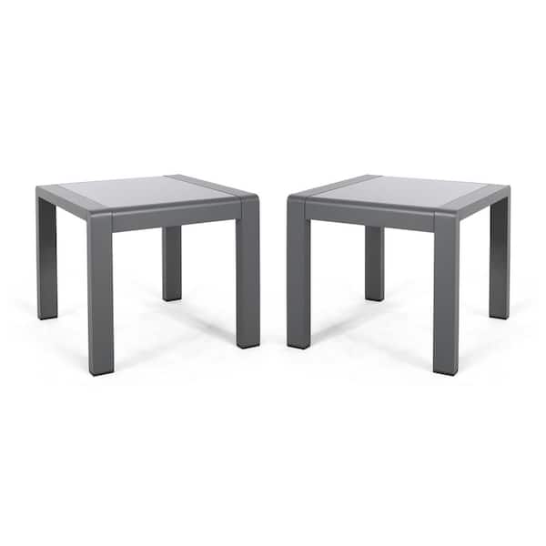 Cape Coral Grey Square Aluminum Outdoor Patio Side Table (Set of 2)