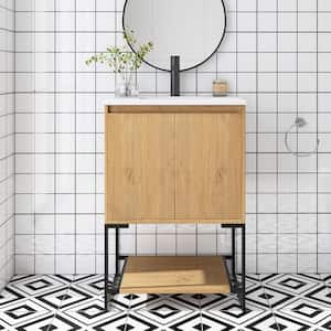 Allen 24 in. W x 19 in. D x 34 in. H Single Sink Freestanding Bathroom Vanity in Oak with White Solid Surface Top
