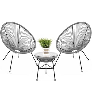 Gray 3-Piece All-Weather Plastic Acapulco Outdoor Bistro Set with Glass Top Table