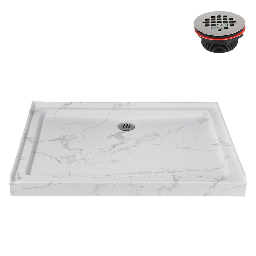 48 in. x 36 in. Alcove Acrylic Shower Pan Base in Matte Marble with Center Drain, Drain Included price history on PriceWatchPro