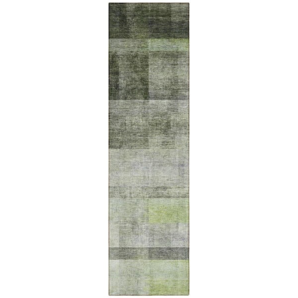 Olive Green 2 ft. x 8 ft. Woven Solid Color Runner Indoor/Outdoor Area Rug