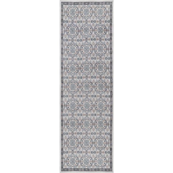 Tayse Rugs Hampton Brocade Cream 2 ft. x 8 ft. Indoor Runner Rug