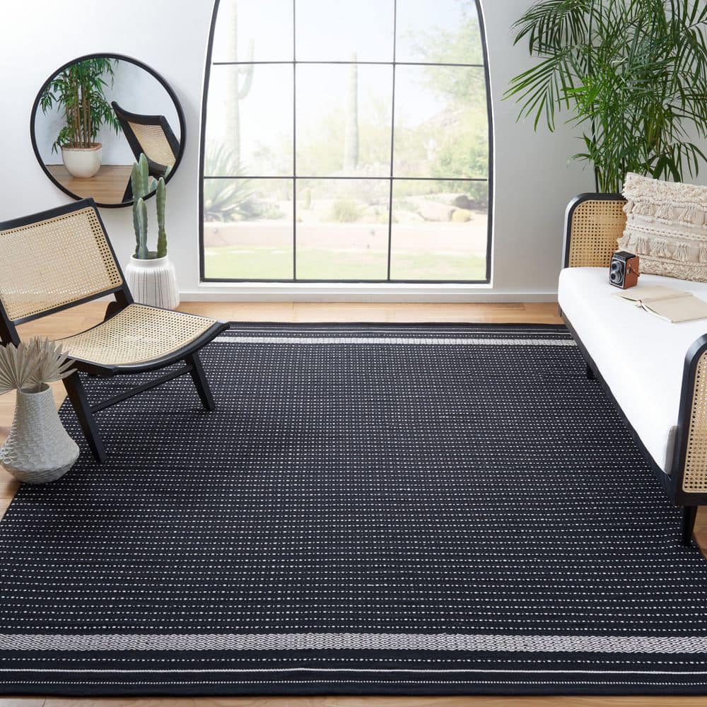 Nomadic Charm Handwoven Black Stripe Cotton Area Rug 8' x 10'