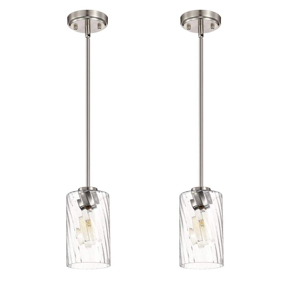 1-Light 5 in. Brushed Nickel Pendant Light Fixture with Clear Swirl Glass Shade for Kitchen Island Dining Room, 2-Pack price history on PriceWatchPro