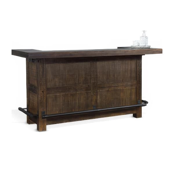 Flint 80 Inch Brown Wood Bar Counter Table with Pull Out Tray and Wine Racks