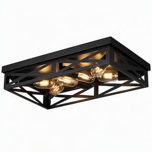 18.9. in. Modern Matte Black Square Semi-Flush Mount Ceiling Light for Dining Room Kitchen Living Room