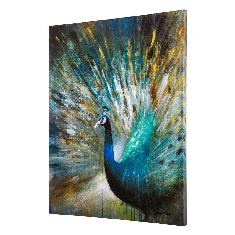 Peacock Prowess Blue and Brown Acrylic Canvas Artwork