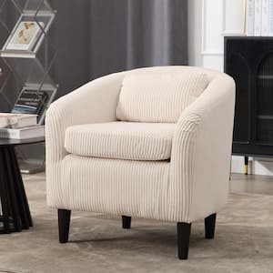 Modern Beige Corduroy Upholstered Accent Chair with Wooden Legs