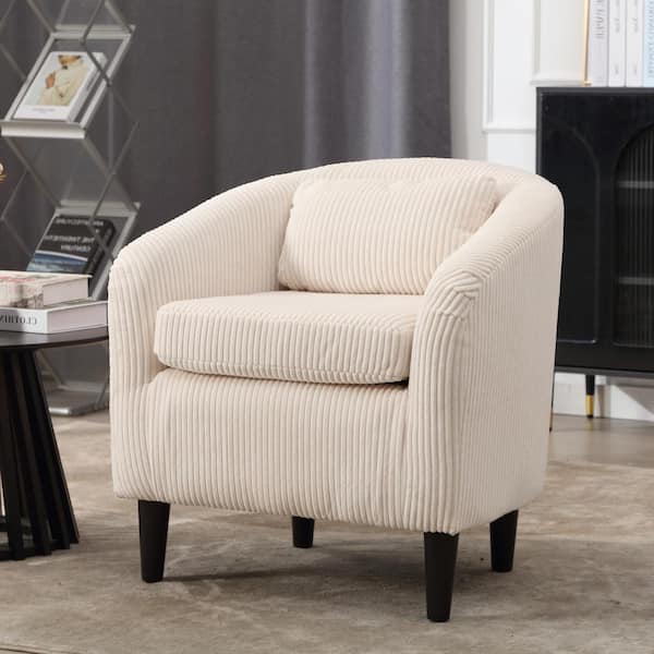 HOMEFUN Modern Beige Corduroy Upholstered Accent Chair with Wooden Legs