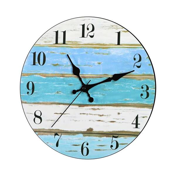 Oumilen 12 in. Navy Blue Stripe Analog MDF Wood Wall Clock