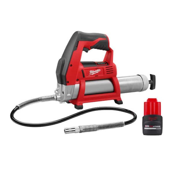 Milwaukee M12 12-Volt Lithium-Ion Cordless Grease Gun with M12 12-Volt Lithium-Ion CP High Output 2.5 Ah Battery Pack