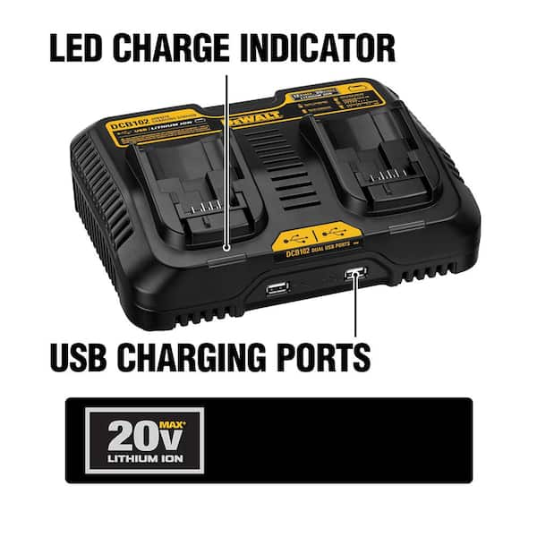 12V to 20V MAX Lithium Ion Dual Port Jobsite Charging Station with 2 USB Ports