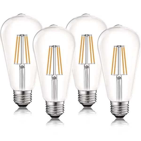 60-Watt Equivalent ST19 Dimmable Straight Filament Clear E26 Vintage Edison LED Light Bulb, Bright White 3000K (4-Pack)