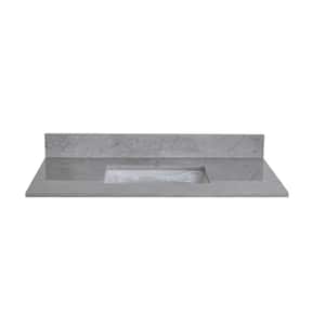 37 in. W x 22 in. D Bathroom Stone Vanity Top in Carrara Gray with White Rectangular Single Sink