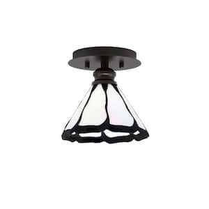 Albany 1-Light 7 in. Espresso Semi-Flush with Pearl and Black Flair Art Glass Shade