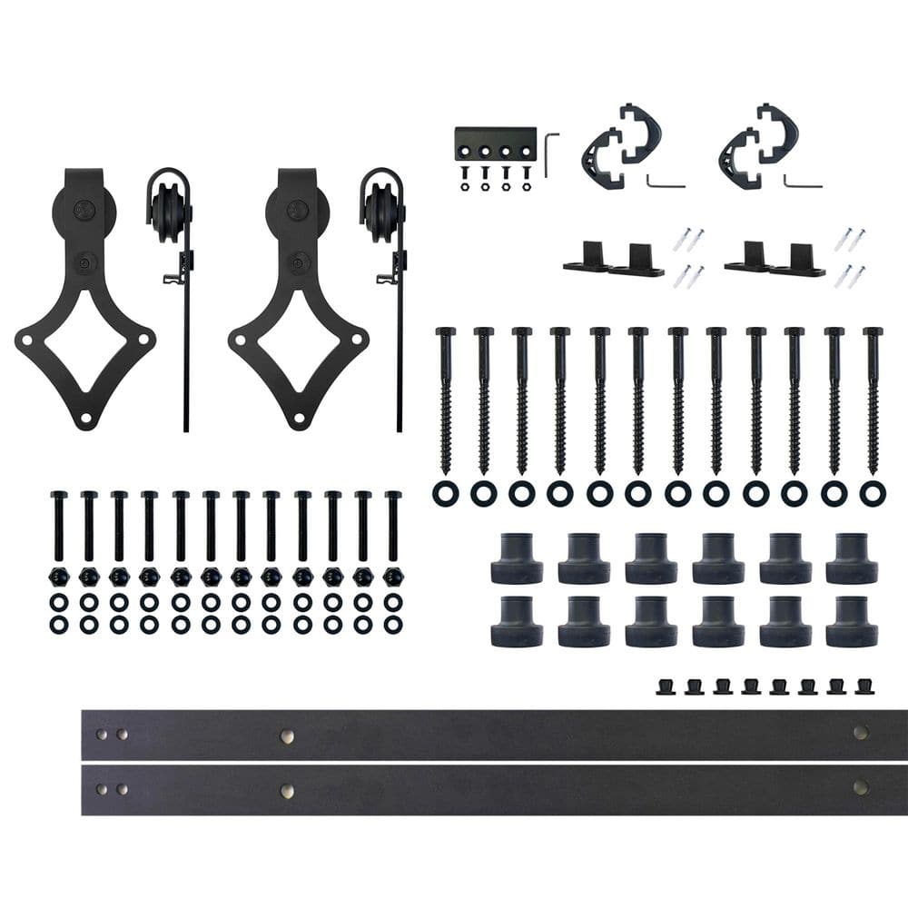 15 ft./180 in. Black Rustic Non-Bypass Sliding Barn Door Hardware Kit Diamond Design Roller for Double Doors price history on PriceWatchPro