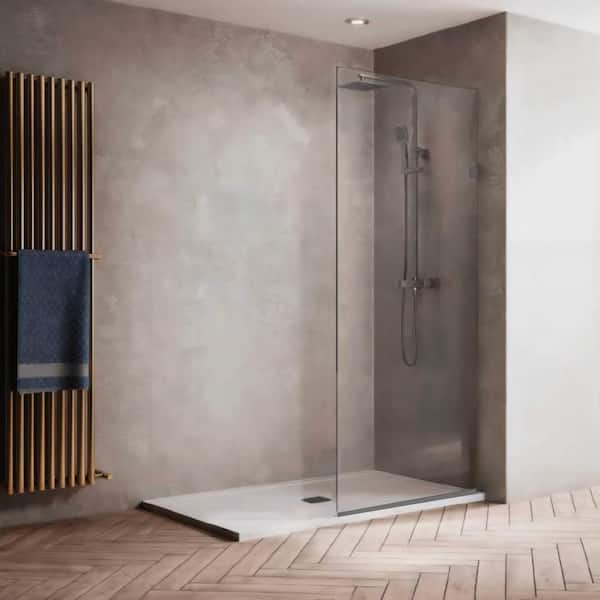 Fab Glass and Mirror Milan Stationary 36 in. x 76 in. Clear Frameless Fixed Stain Resistant Glass Panel Shower Door in Brushed Nickel