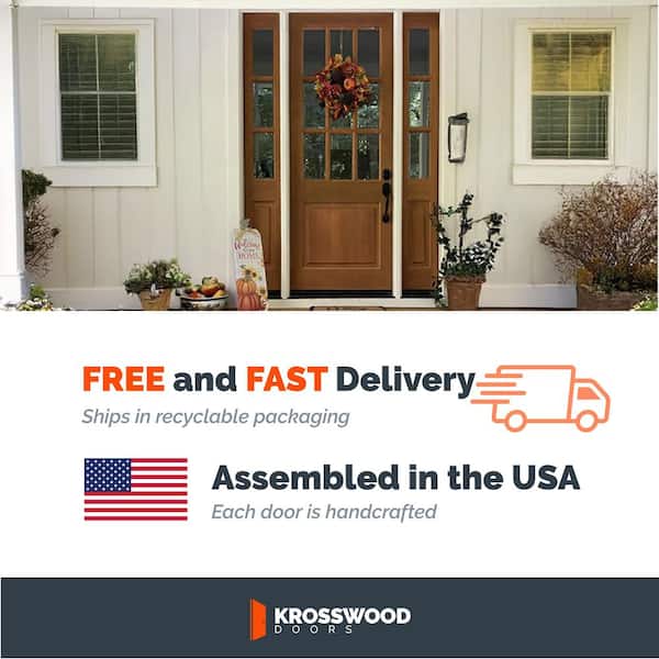 36 in. x 80 in. Farmhouse Beveled 9-Lite Clear Glass Left Hand Red Mahogany Stain Hemlock Wood Prehung Front Door