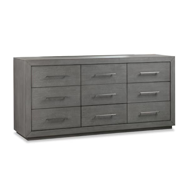 Benjara 19 in. Gray 9-Drawer Wooden Dresser Without Mirror