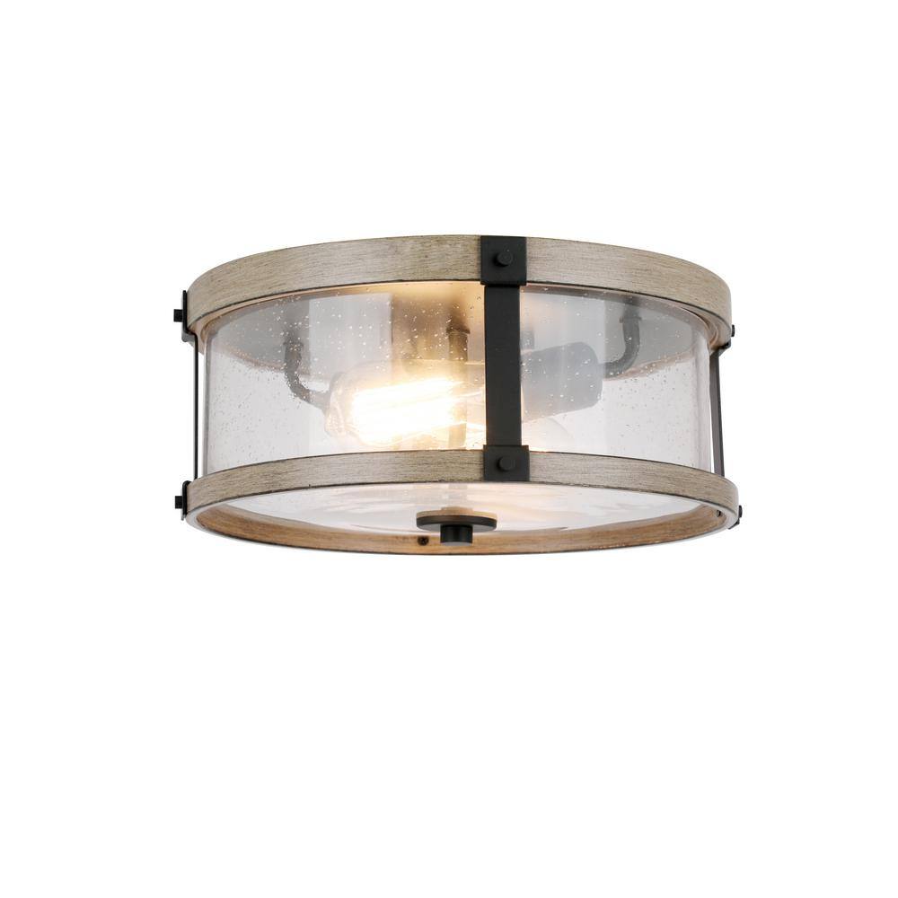 Collier 2-Light Matte Black and Gray Wood Outdoor Flush Mount Light with Clear Seeded Glass price history on PriceWatchPro