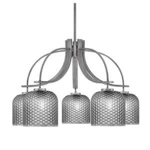 Olympia 17.75 in. 5-Light Graphite Downlight Chandelier Smoke Textured Glass Shade