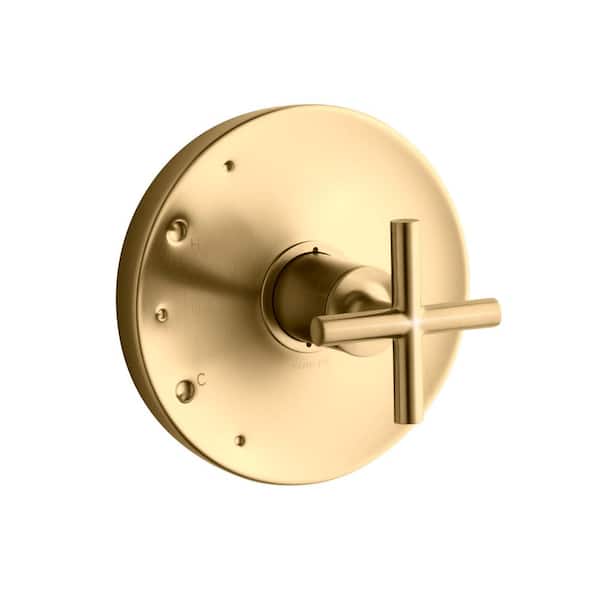 KOHLER 1-Handle Rite-Temp Valve Trim with Cross Handle in Vibrant Moderne Brushed Gold (Valve Not Included)