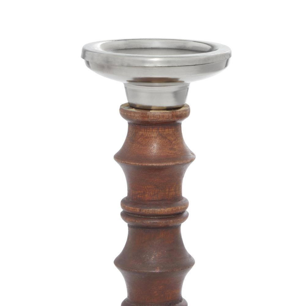 Elegant Traditional Wood Candlestick Trio in Brown - 12" Height