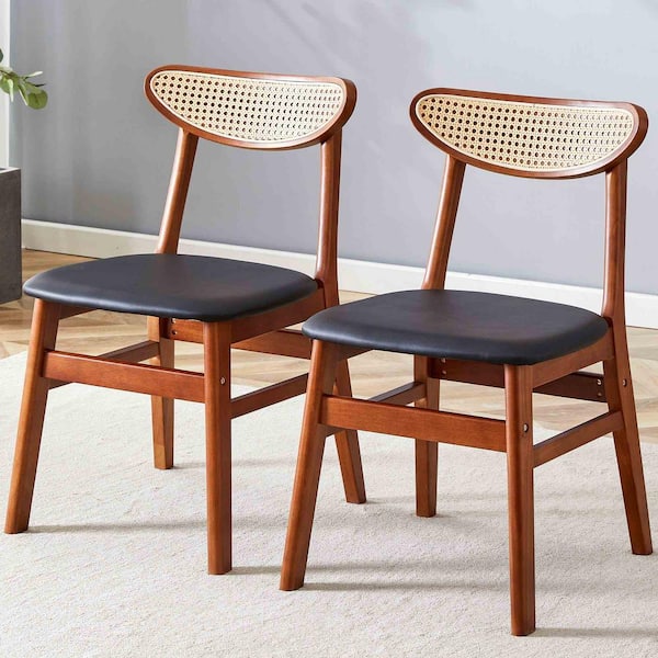 Polibi Modern Walnut PU Leather Seat Dining Chairs Set of 2 for Kitchen, Living, Dining Room