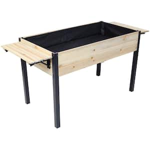 62.5 in. x 23.6 in. x 8.63 in. Wood Rectangular Raised Garden Bed with Folding Storage Shelf, Metal Leg Wood Planter