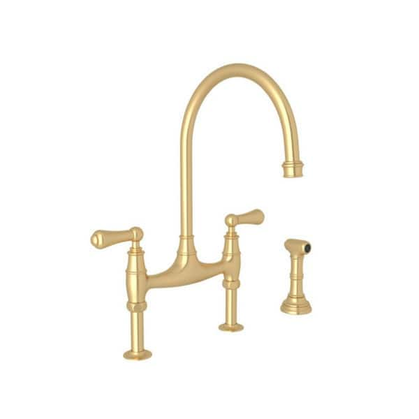 PERRIN & ROWE Georgian Era Double-Handle Bridge Kitchen Faucet in Satin  English Gold U.4719L-SEG-2 - The Home Depot