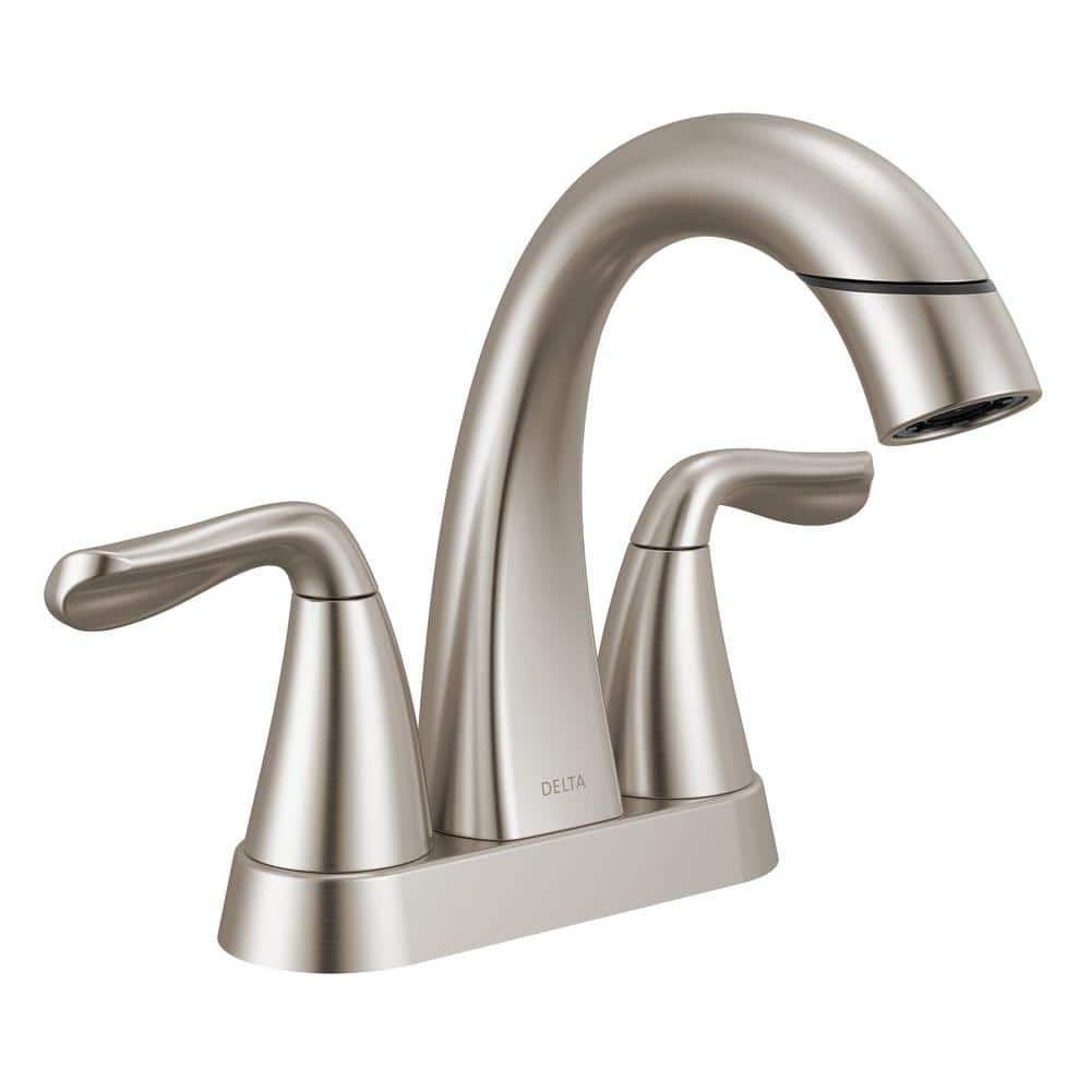 Brushed Nickel Two Handle Pull-Down Bathroom Faucet with Zinc Lever
