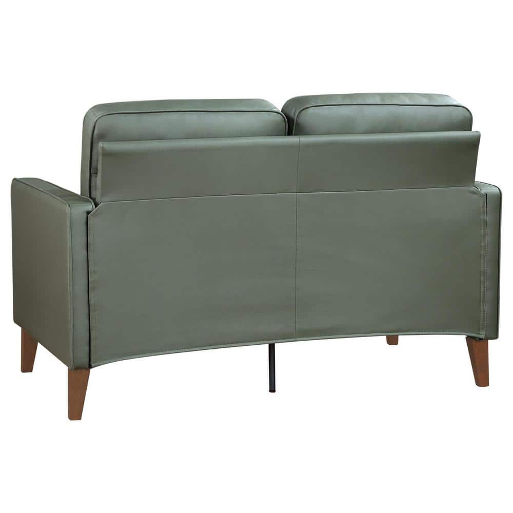 Jonah Green Faux Leather Tufted Loveseat with Wood Legs