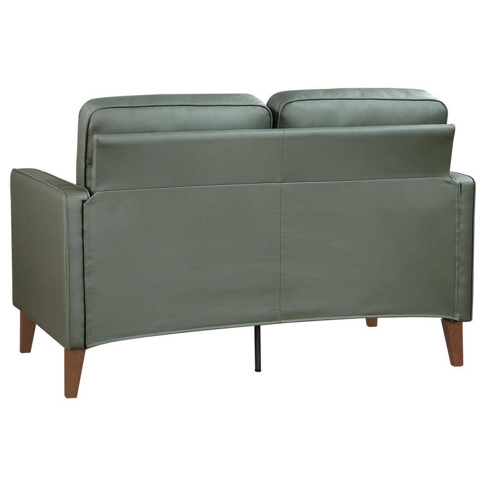 Jonah Green Faux Leather Tufted Loveseat with Wood Legs