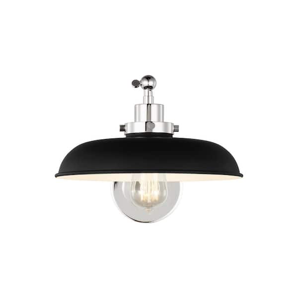 Generation Lighting Wellfleet 11 in. W x 8.75 in. H 1-Light Midnight Black/Polished Nickel Single Arm Wide Task Wall Sconce with Steel Shade