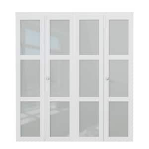 72 in. x 96 in. 3-Lite Frosted Glass Solid Core White Finished Glass Closet Bi-Fold Door with Hardware