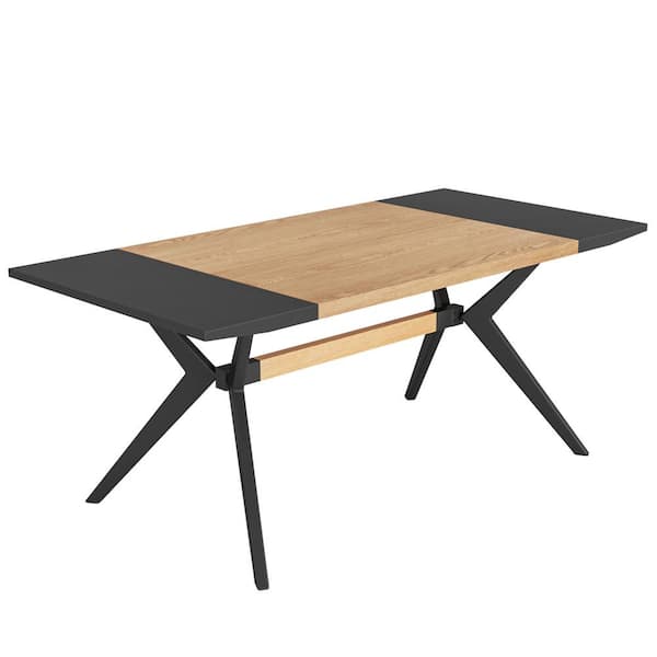 Tribesigns Delilah Oak Black Wood 63 in. Trestle Rectangle Dining Table (Seats 6)