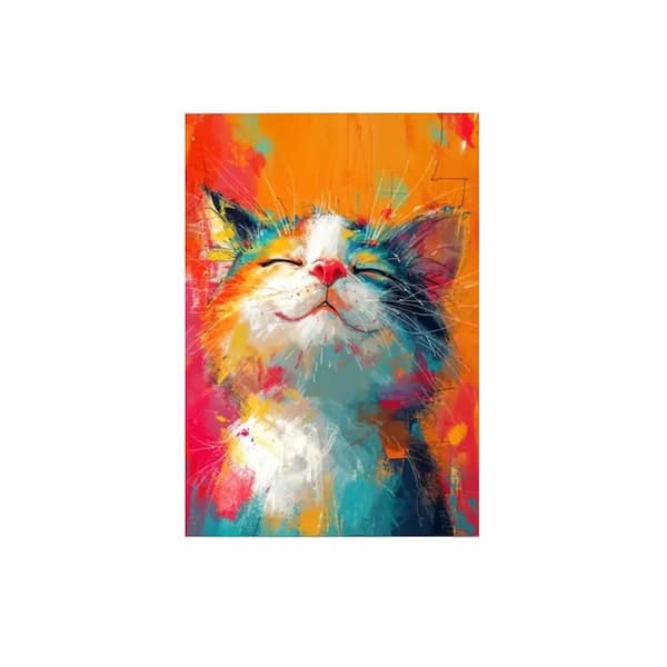 Framed Canvas Poster024*16， Blissful Cat Whiskers Wall Art ，Canvas Paintings Ideal Gift for Bedroom Living Room.
