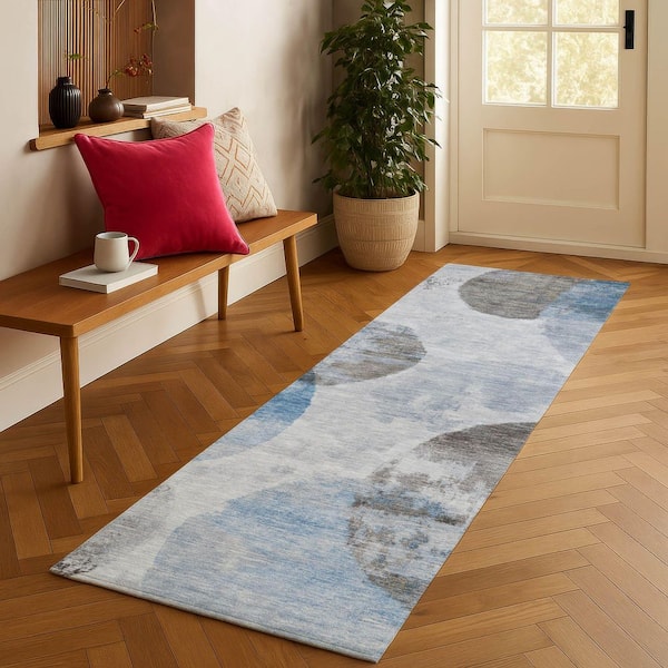 Chantille Machine Washable Indoor/Outdoor Abstract ACN2346 Denim 2 ft. 3 in. x 7 ft. 6 in. Runner Rug