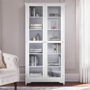 Bradstone 72 in. White Bookcase with Glass Doors