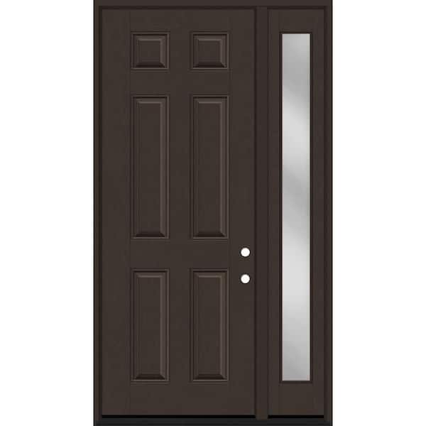 Steves & Sons Regency 51 in. x 96 in. 6 Panel LHIS Hickory Stain Mahogany Fiberglass Prehung Front Door w/Clear 12 in. SL 4-9/16