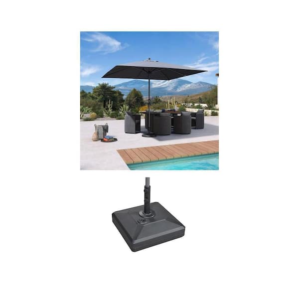10 ft. Square Gray Patio Umbrella with Aluminum Frame and 154 lbs. Black Umbrella Base