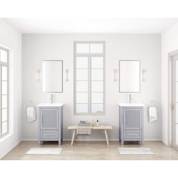 Elorae 20 in. W x 15.55 in. D x 35 in. H Single Sink Bath Vanity in Grey Finish with White Ceramic Top