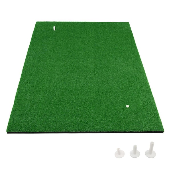Costway 5 ft. x 3 ft. Standard Realistic Feel Golf Practice Mat Putting Mat Synthetic Turf With 3 Tees