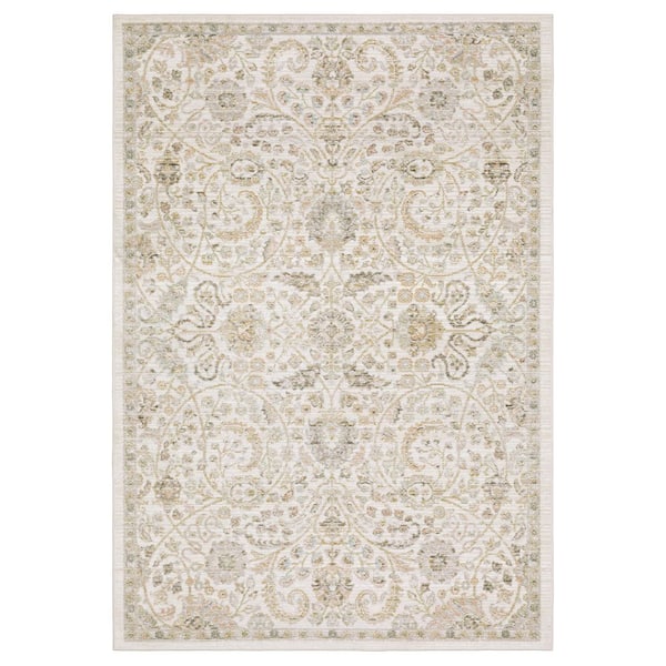 AVERLEY HOME Claire Ivory/Gold 5 ft. x 8 ft. Oriental Floral Polypropylene-Polyester Blend Indoor Area Rug