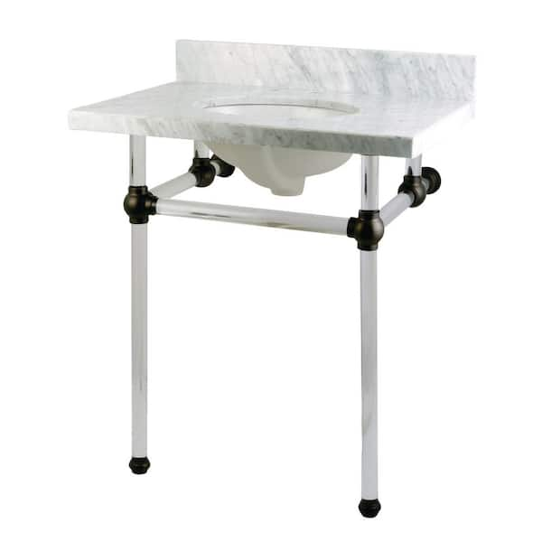 Kingston Brass Washstand 30 in. Console Table in Carrara White with Acrylic Legs and Connectors in Oil Rubbed Bronze