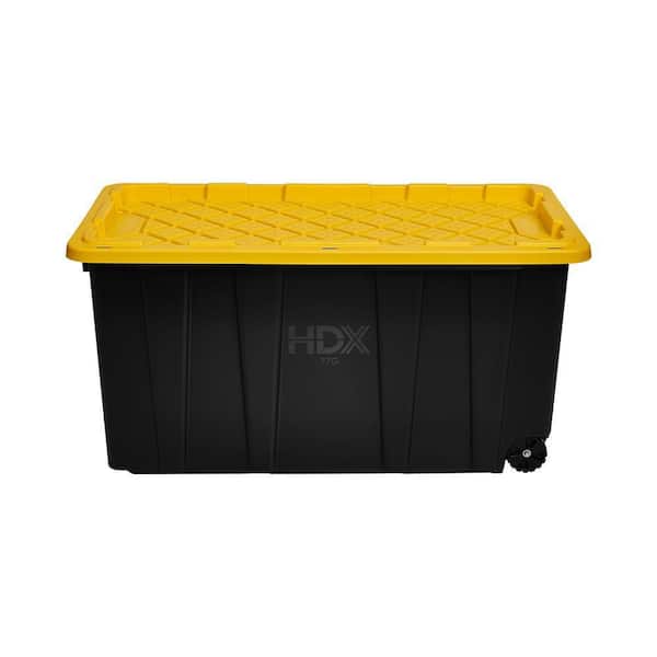 HDX 77 Gal. Tough Storage Tote with Wheels in Black with