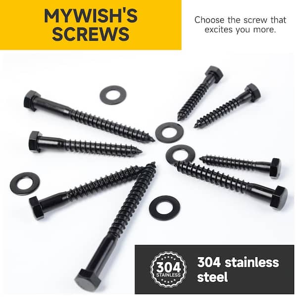 1/4 in. x 2-1/2 in. Stainless Steel Hex Drive Hex Head Lag Screws, Black Oxide (20-Pack)