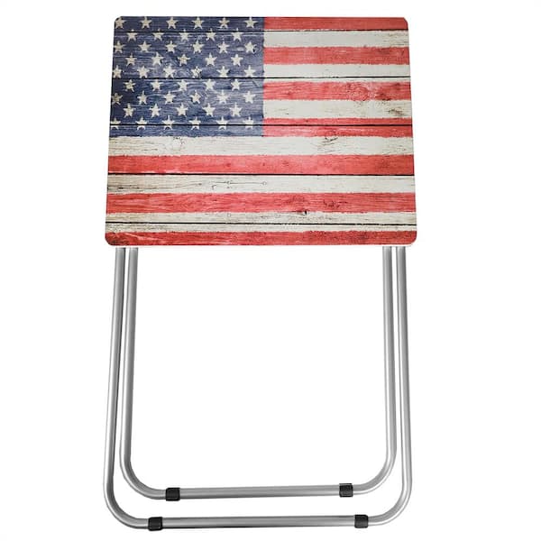 Home Basics Multi-Purpose Foldable Table, Rustic USA Flag Multi-color