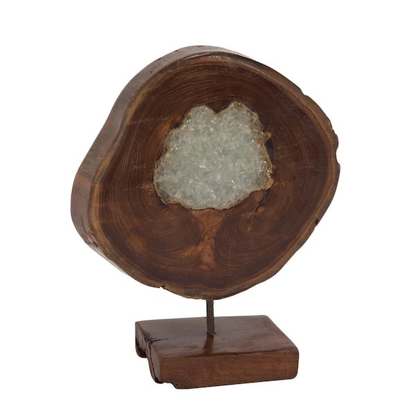 Litton Lane 4 in. x 12 in. Brown Teak Wood Abstract Sculpture with Resin Embedded
