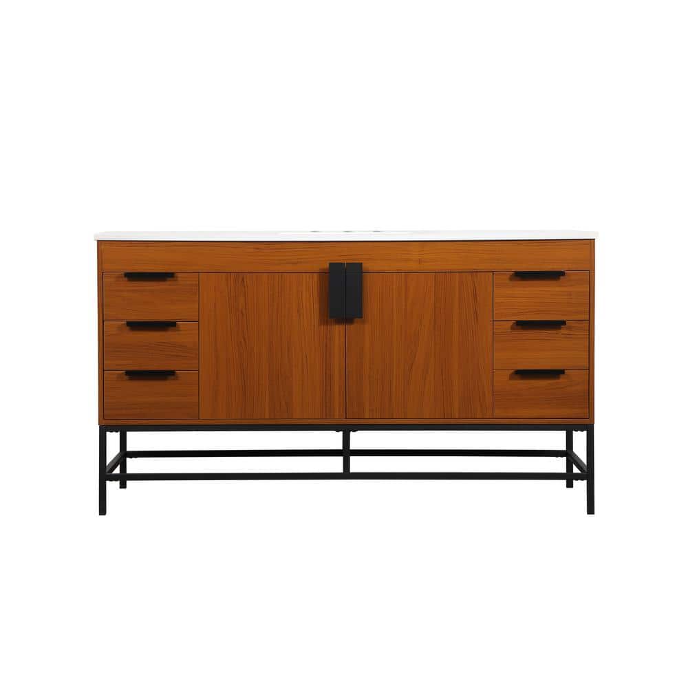 Timeless Home 60 in. W x 22 in. D x 33.5 in. H Bath Vanity in Teak with Ivo
